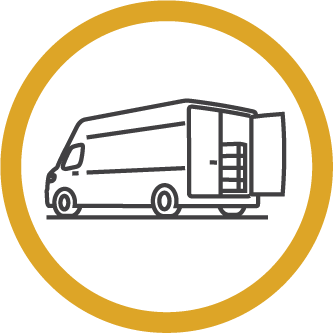 Delivery van icon inside a yellow circle.