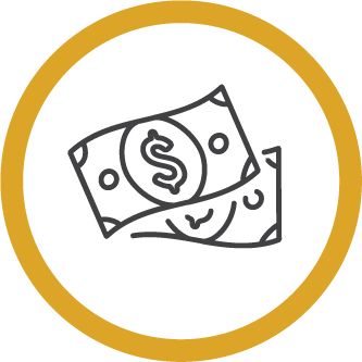 Money icon with yellow circular border.