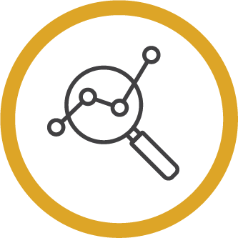 Magnifying glass analysing a graph icon.